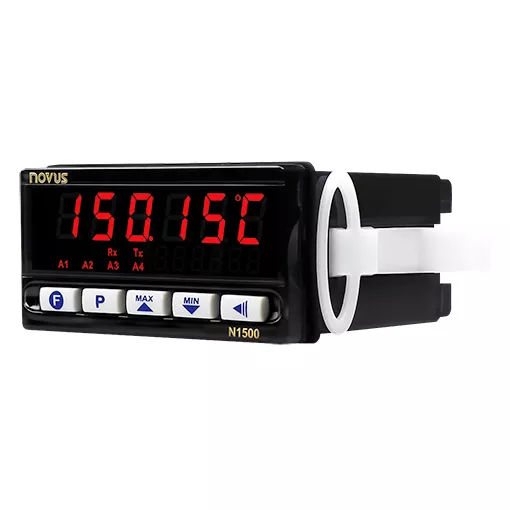 Indicador universal de procesos NOVUS N1500 con puerto RS485 y display de 6 dígitos para automatización e integración de tableros industriales en Colombia.